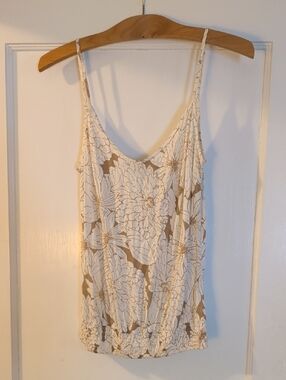 Express Floral Spaghetti Strap Top - Cream & Tan, Sz S